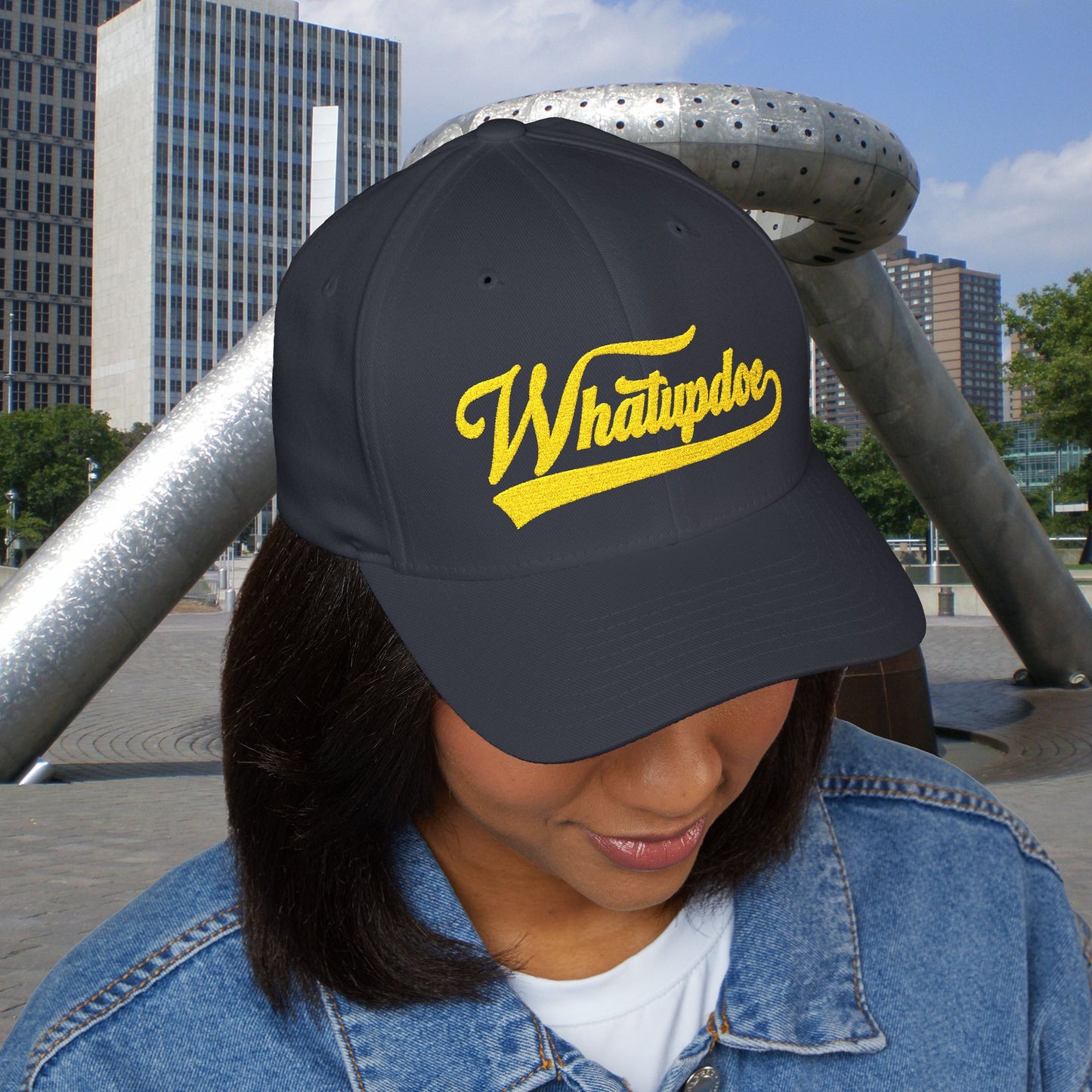 Whatupdoe Gold Lettering Embroidered Fitted Cap in Various Color Combinations