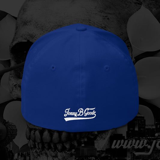 B Good Script Embroidered Fitted Baseball Cap White Lettering