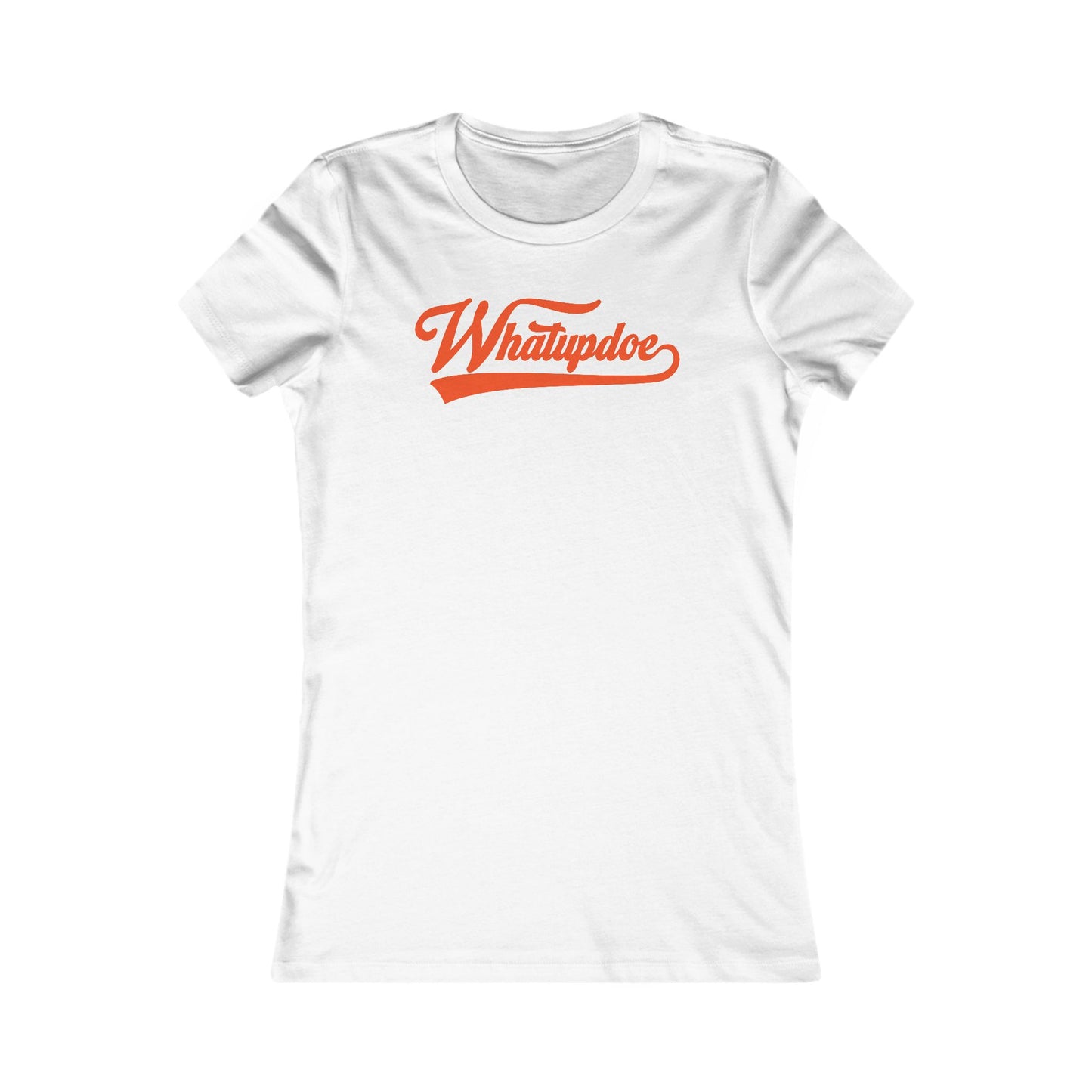 Women's Whatupdoe Orange Lettering T-Shirt in Navy, Black, and White