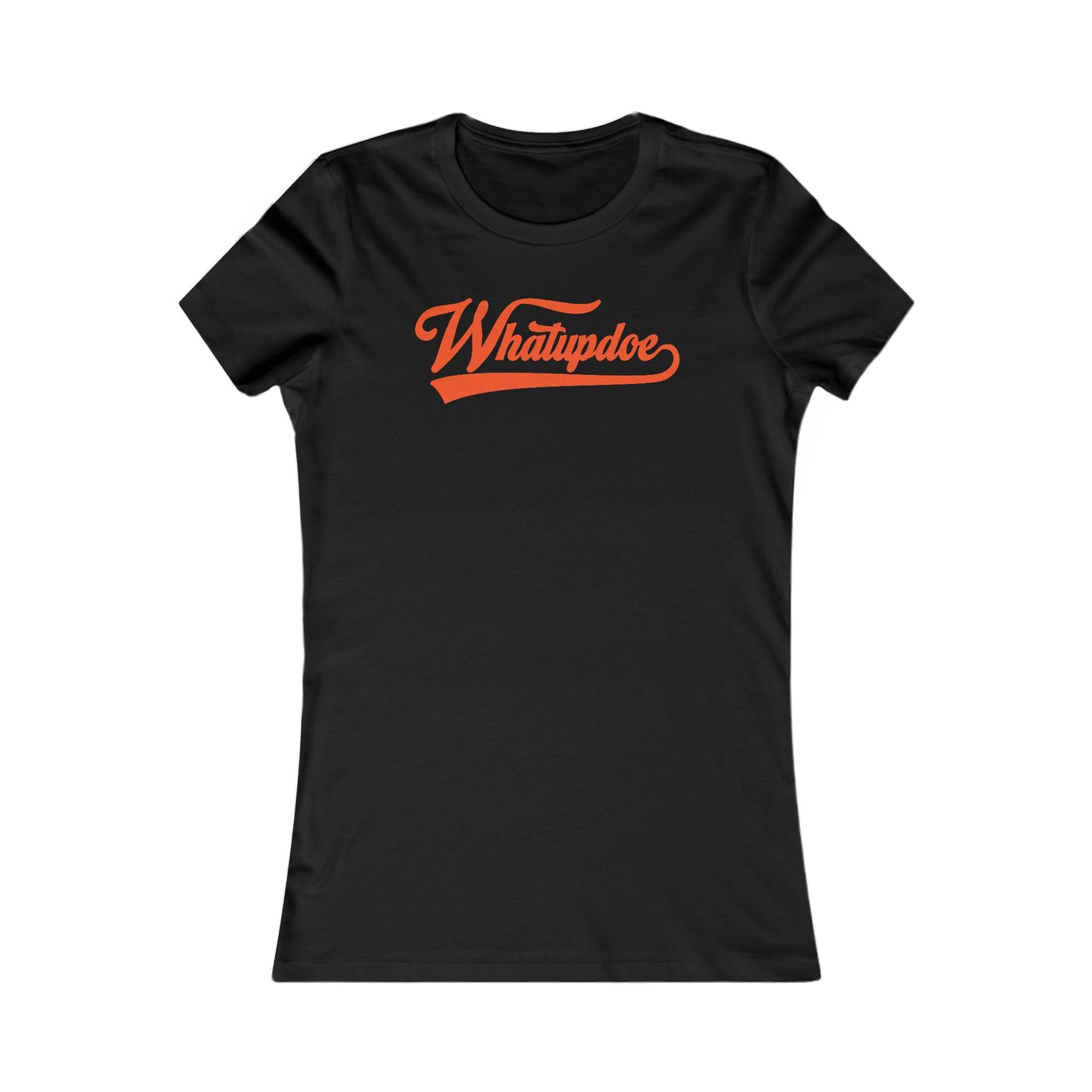 Women's Whatupdoe Orange Lettering T-Shirt in Navy, Black, and White