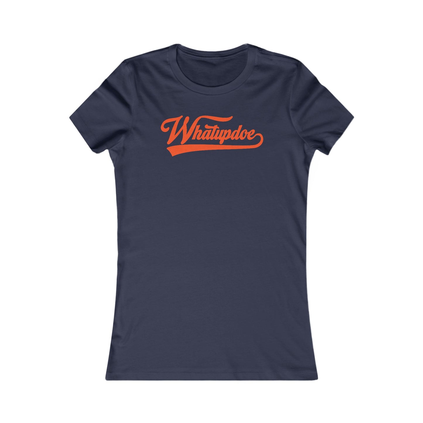 Women's Whatupdoe Orange Lettering T-Shirt in Navy, Black, and White