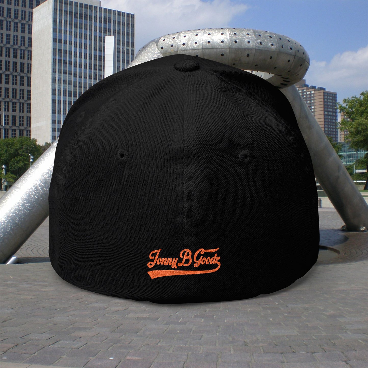 B. Good Fitted Embroidered Cap Orange Lettering