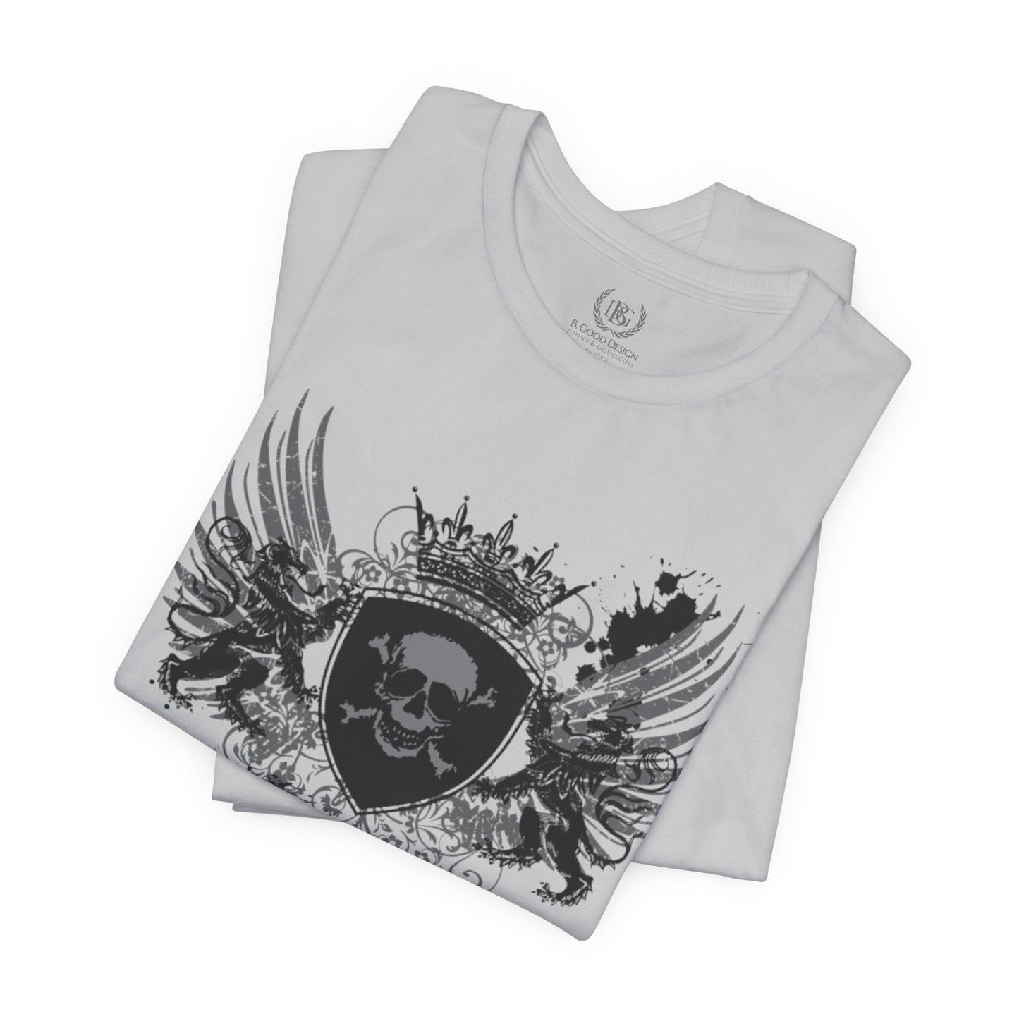 Men's B. Good Winged Skull Shield on White: Stay Out of Trouble