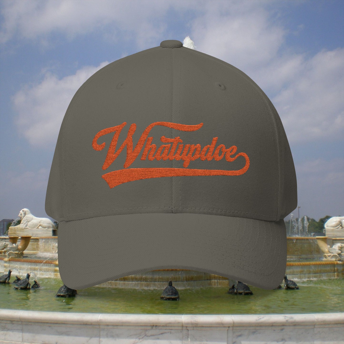 Whatupdoe Orange Lettering Embroidered Fitted Cap in Various Color Combinations