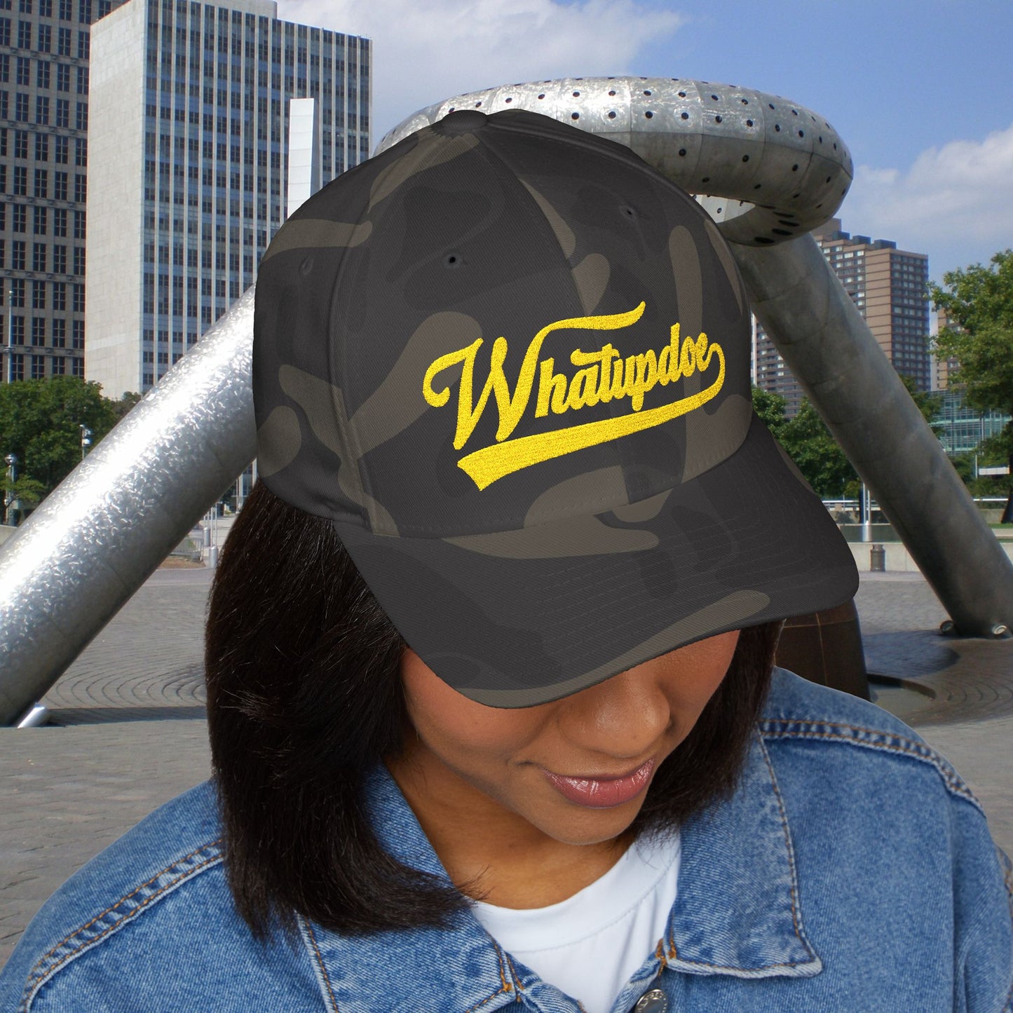 Whatupdoe Gold Lettering Embroidered Fitted Cap in Various Color Combinations