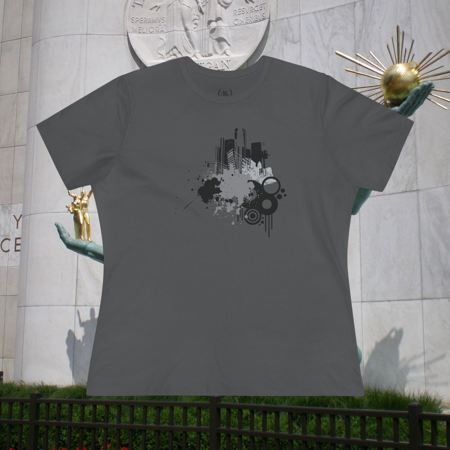 Detroit Grunge 313 Women's T-shirt on White & Gray