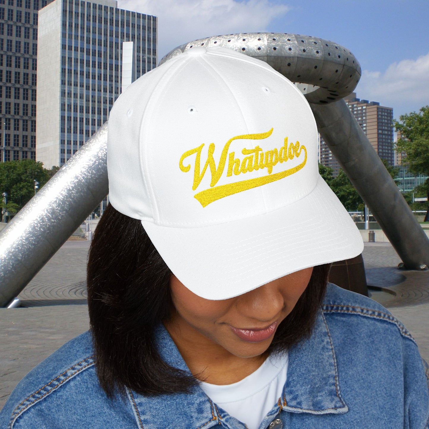 Whatupdoe Gold Lettering Embroidered Fitted Cap in Various Color Combinations