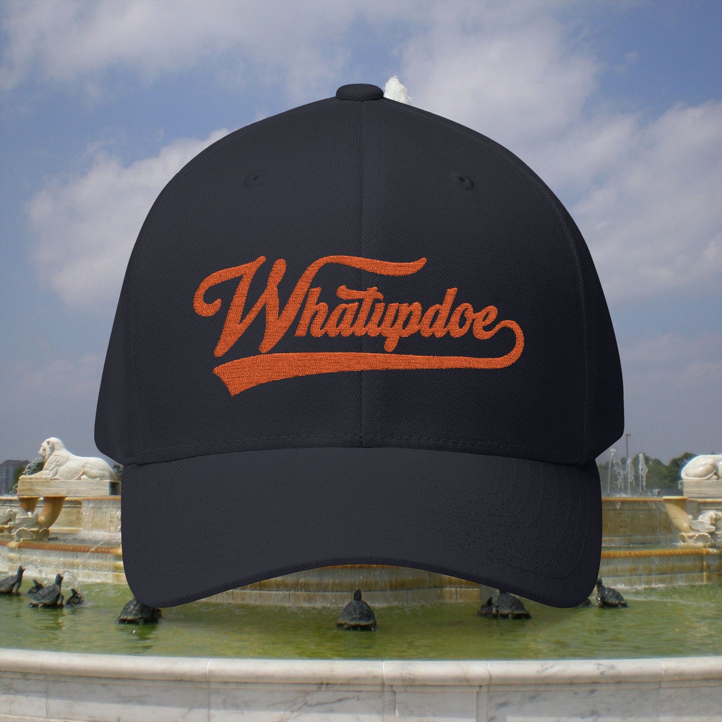 Whatupdoe Orange Lettering Embroidered Fitted Cap in Various Color Combinations