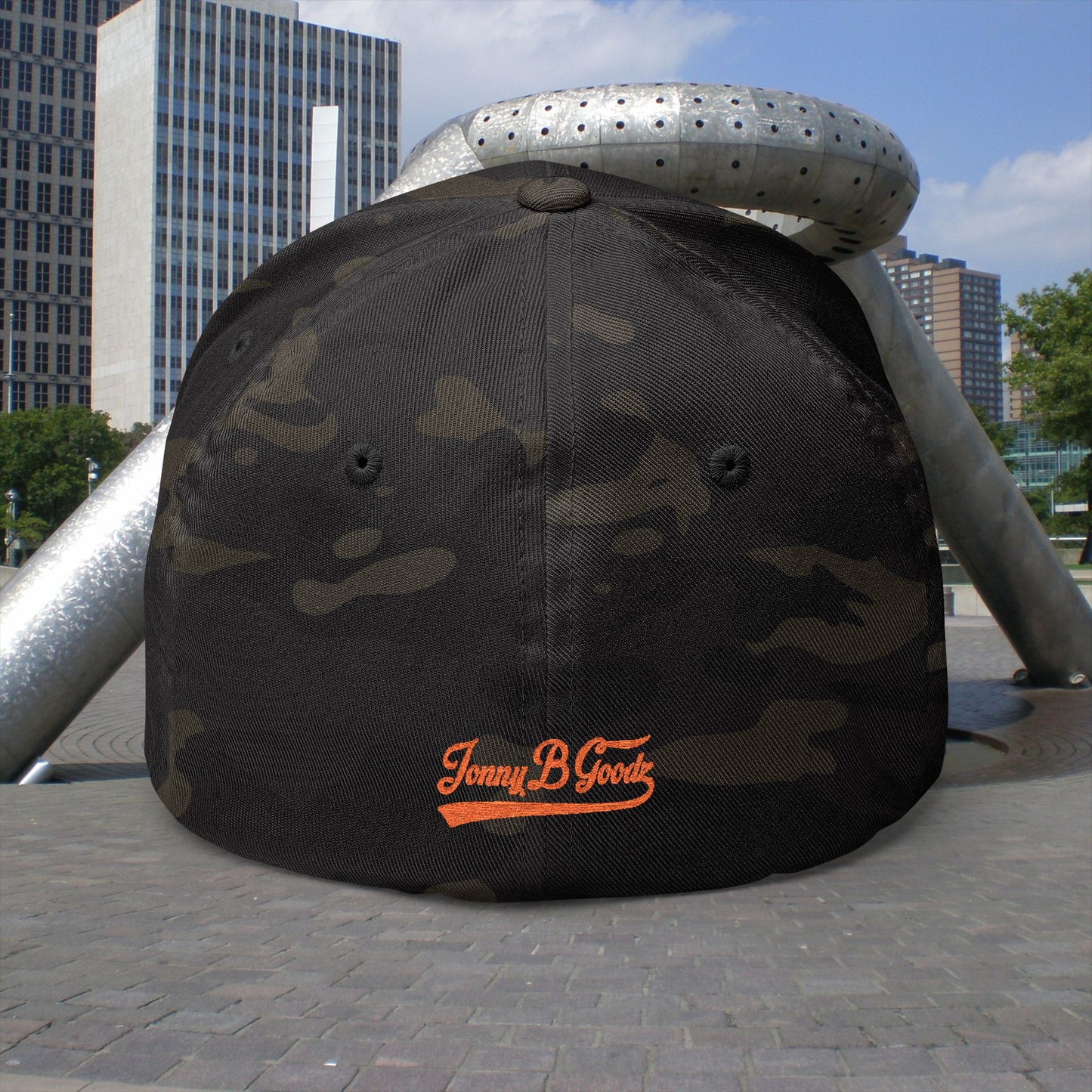 B. Good Fitted Embroidered Cap Orange Lettering