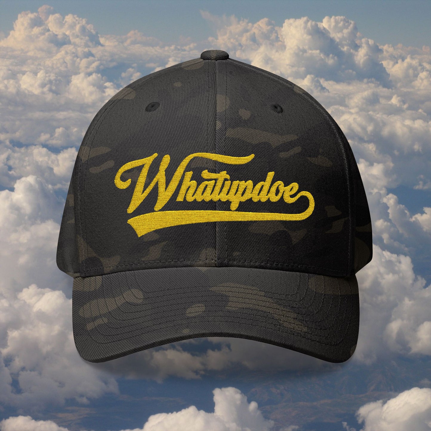 Whatupdoe Gold Lettering Embroidered Fitted Cap in Various Color Combinations