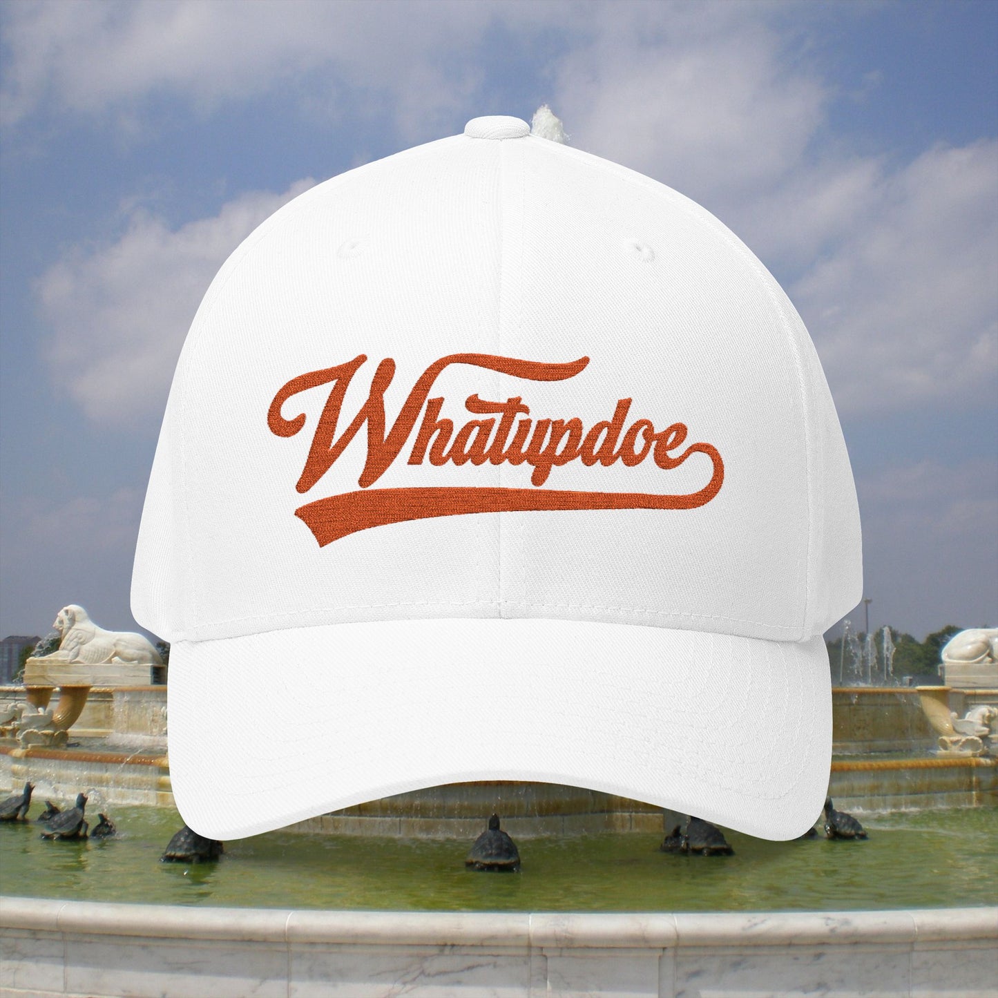 Whatupdoe Orange Lettering Embroidered Fitted Cap in Various Color Combinations