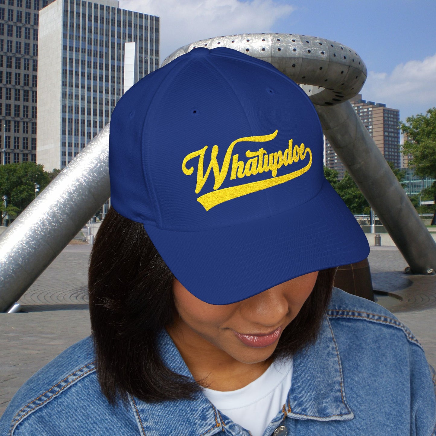 Whatupdoe Gold Lettering Embroidered Fitted Cap in Various Color Combinations
