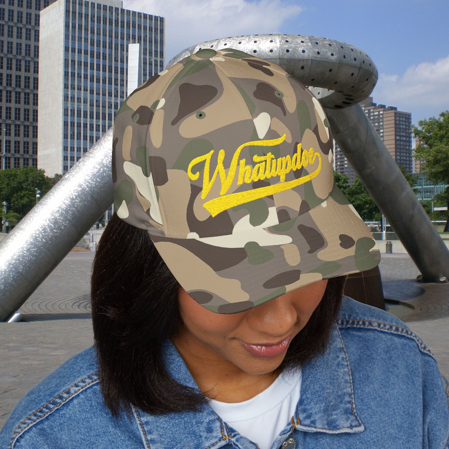Whatupdoe Gold Lettering Embroidered Fitted Cap in Various Color Combinations