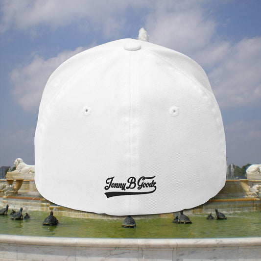 B. Good Script Embroidered Fitted Baseball Cap Black Lettering