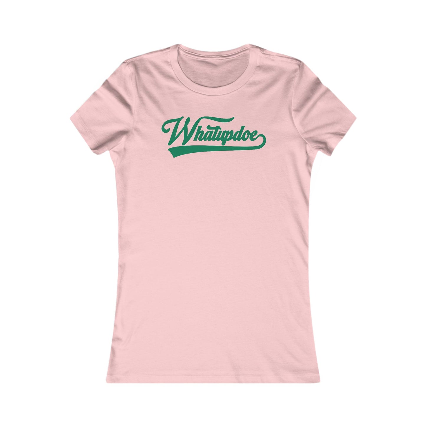 Women's Whatupdoe Green Lettering T-Shirt in Pink, Black, and White
