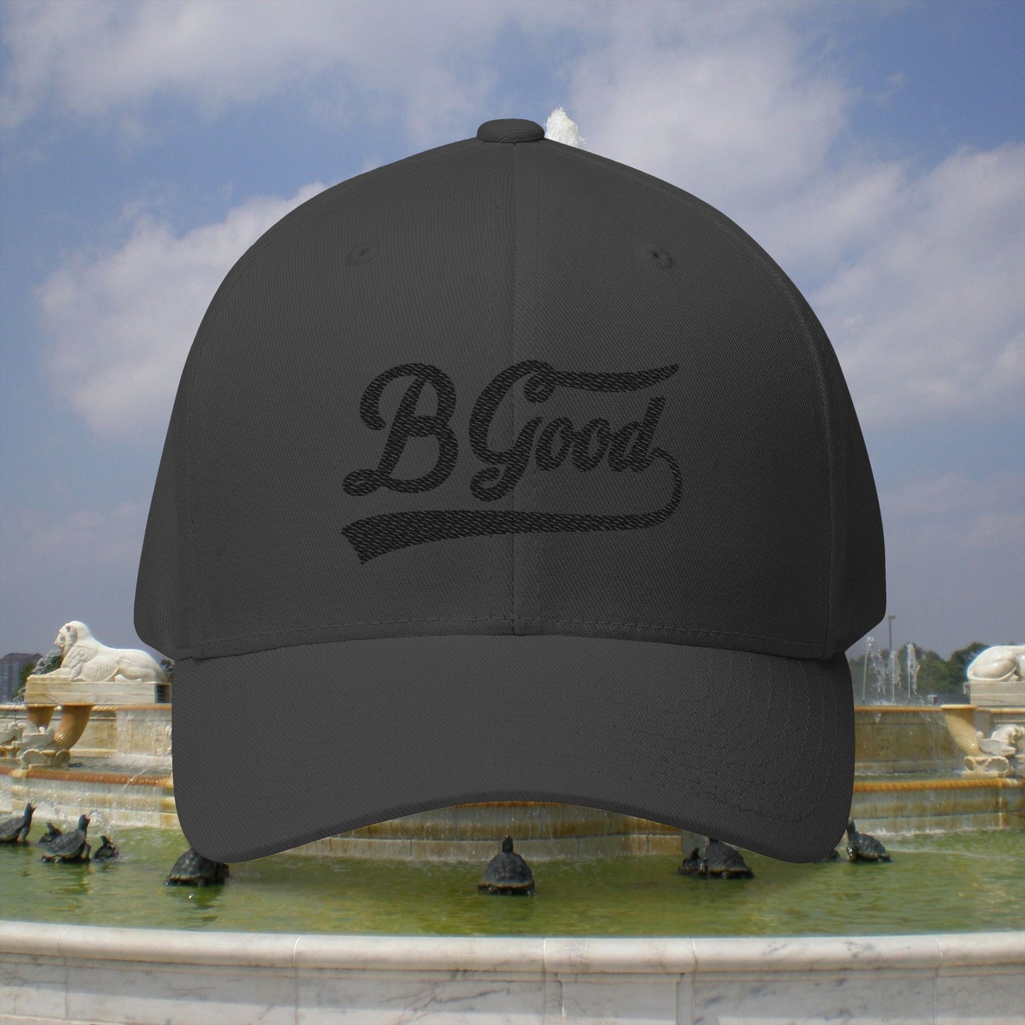 B. Good Fitted Black Embroidered Cap