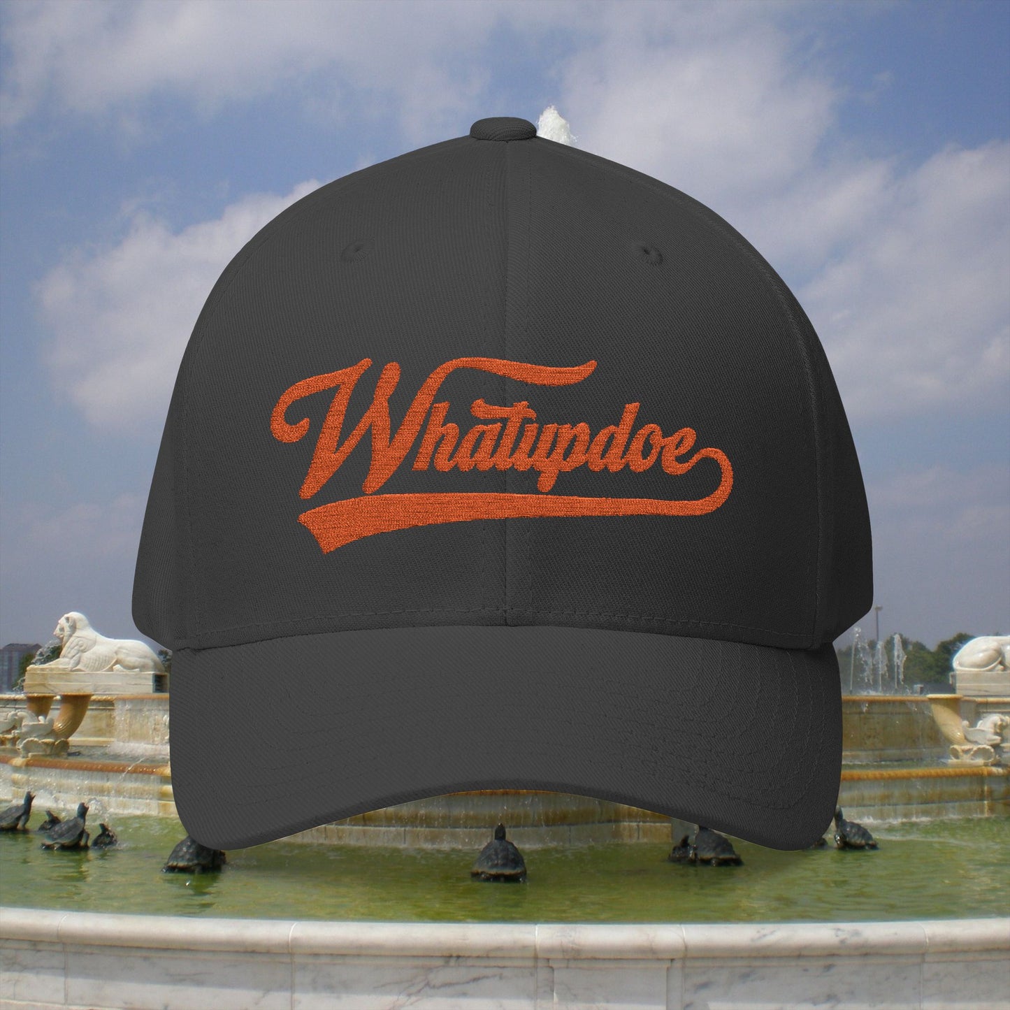 Whatupdoe Orange Lettering Embroidered Fitted Cap in Various Color Combinations