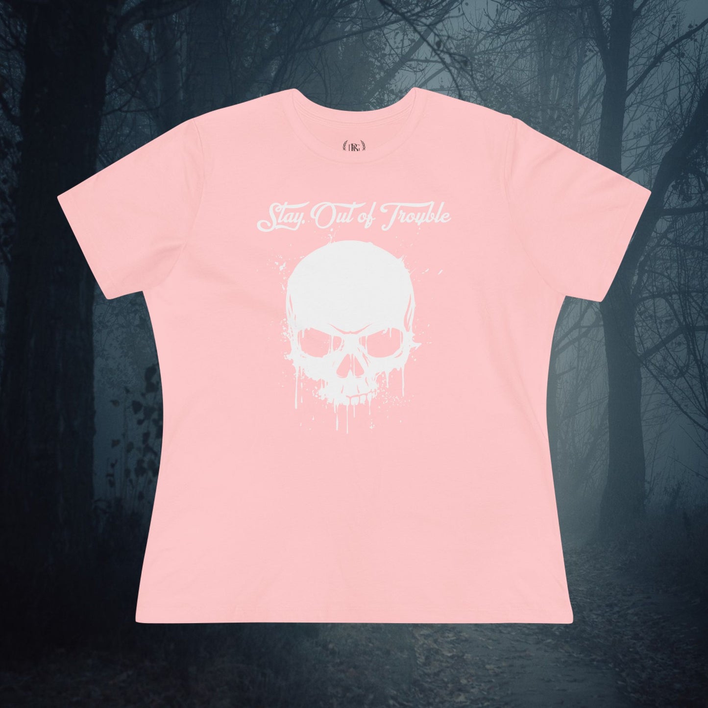 Stay Out of Trouble Women's Skull Relaxed Graphic Tee