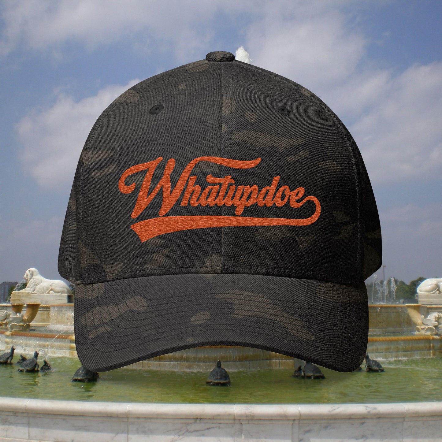 Whatupdoe Orange Lettering Embroidered Fitted Cap in Various Color Combinations