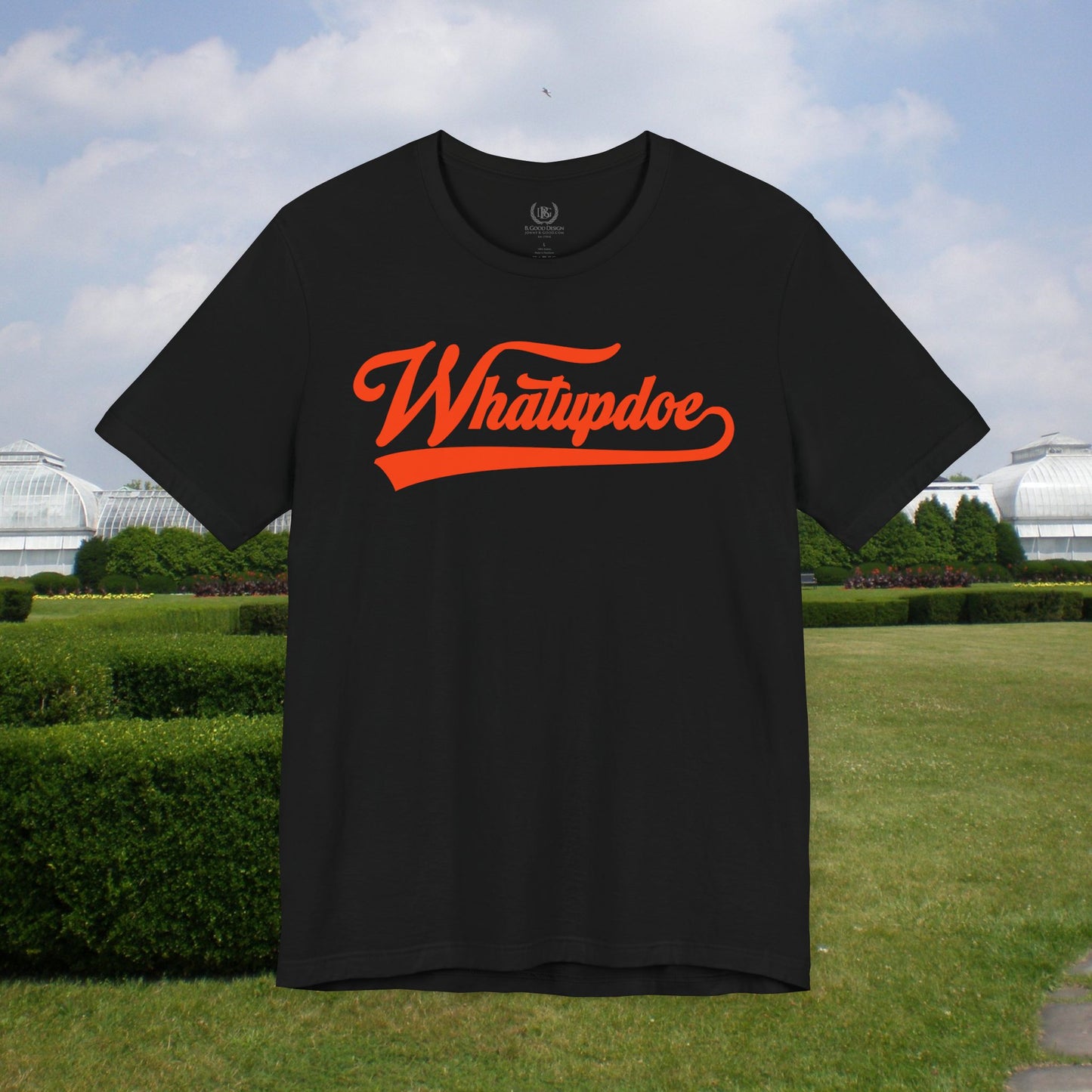 Men's Whatupdoe Orange Lettering T-Shirt in Navy and Black
