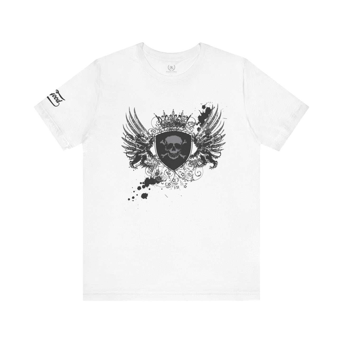 Men's B. Good Winged Skull Shield on White: Stay Out of Trouble