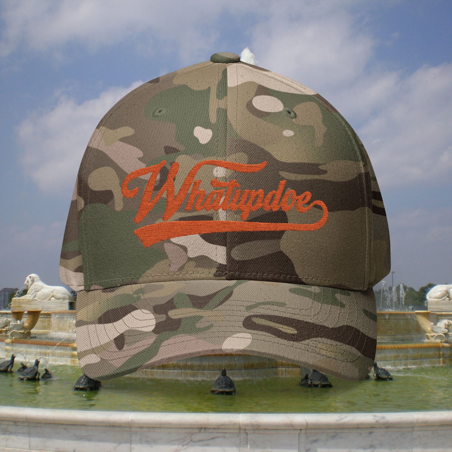 Whatupdoe Orange Lettering Embroidered Fitted Cap in Various Color Combinations