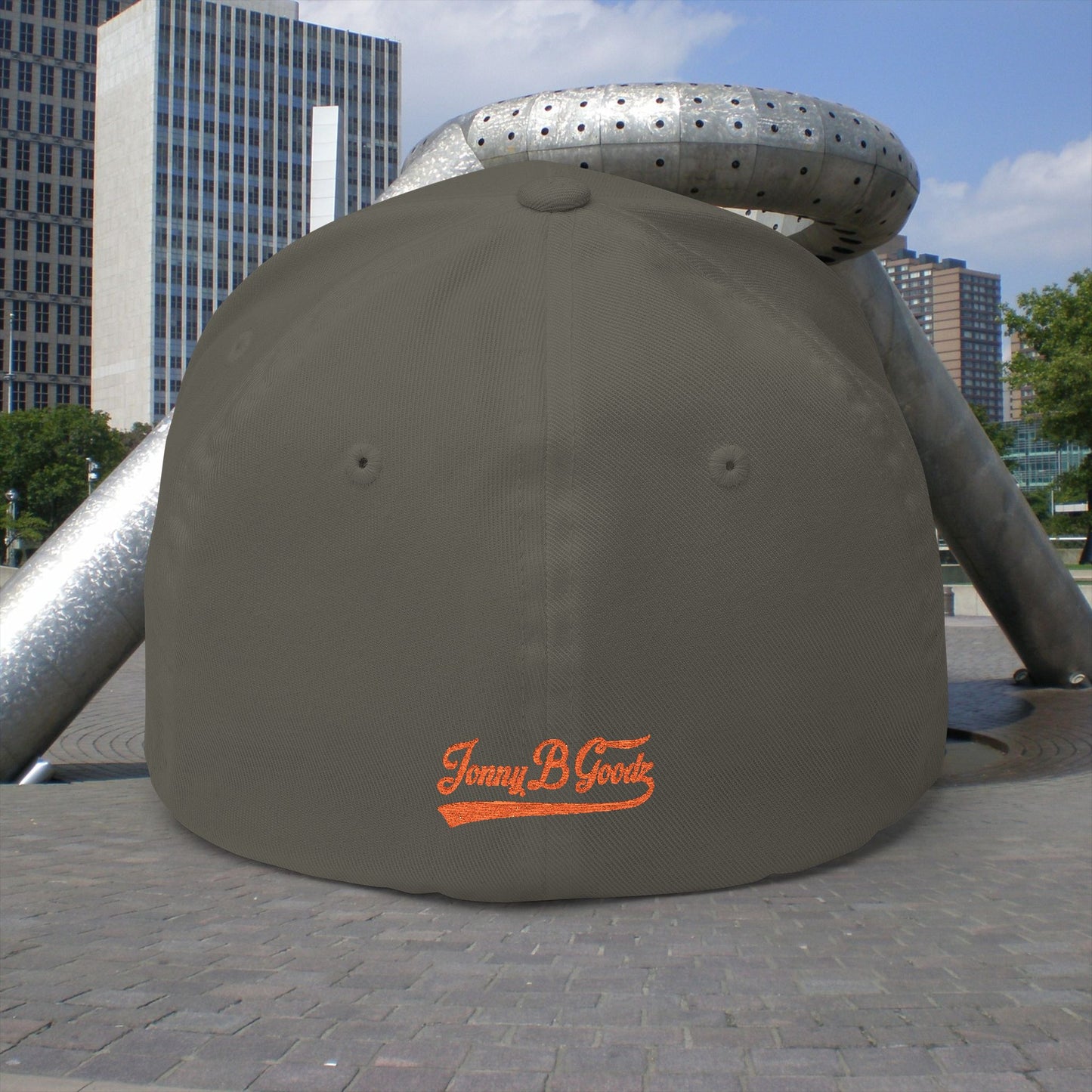 B. Good Fitted Embroidered Cap Orange Lettering