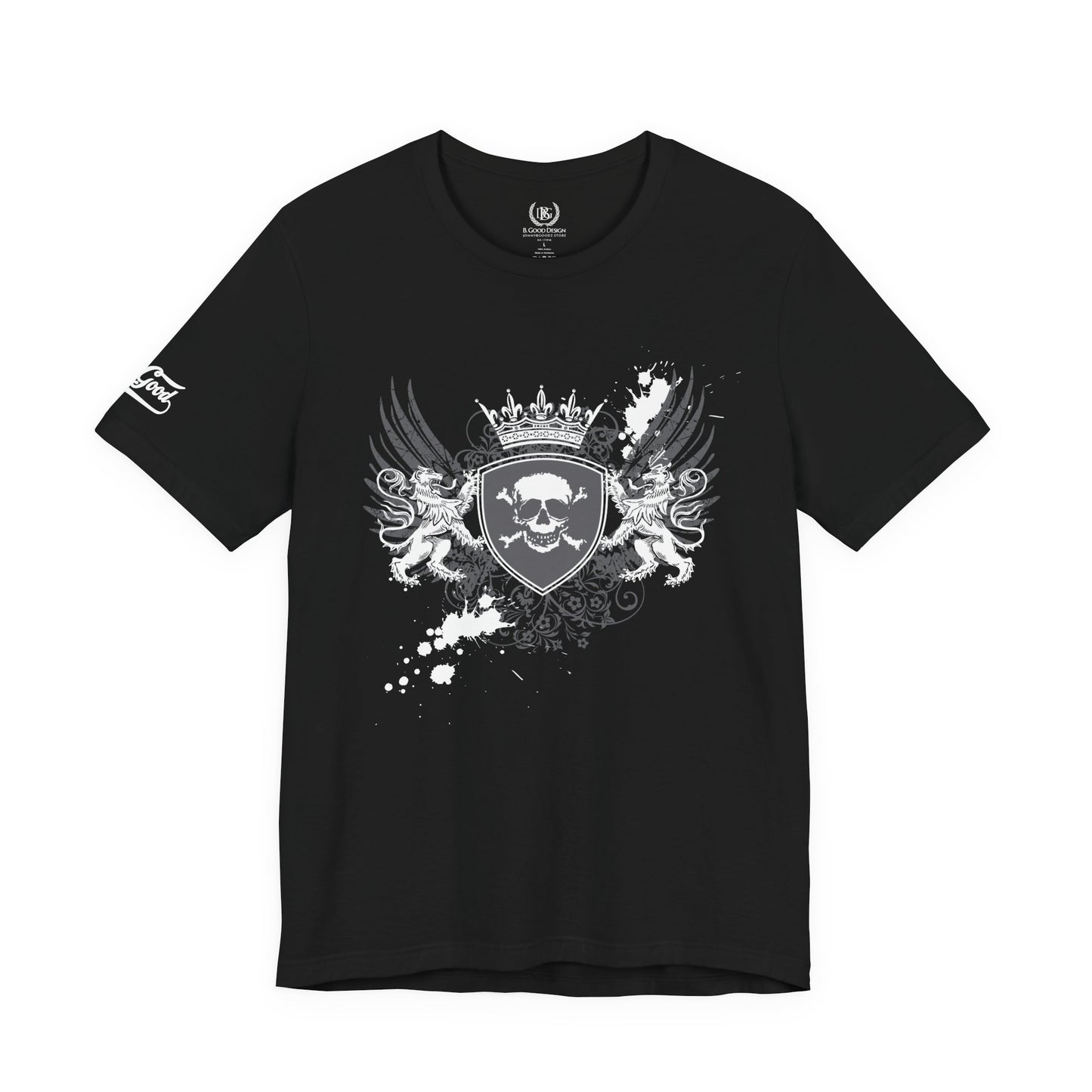 Men's B. Good Winged Skull Shield on Black: Stay Out of Trouble