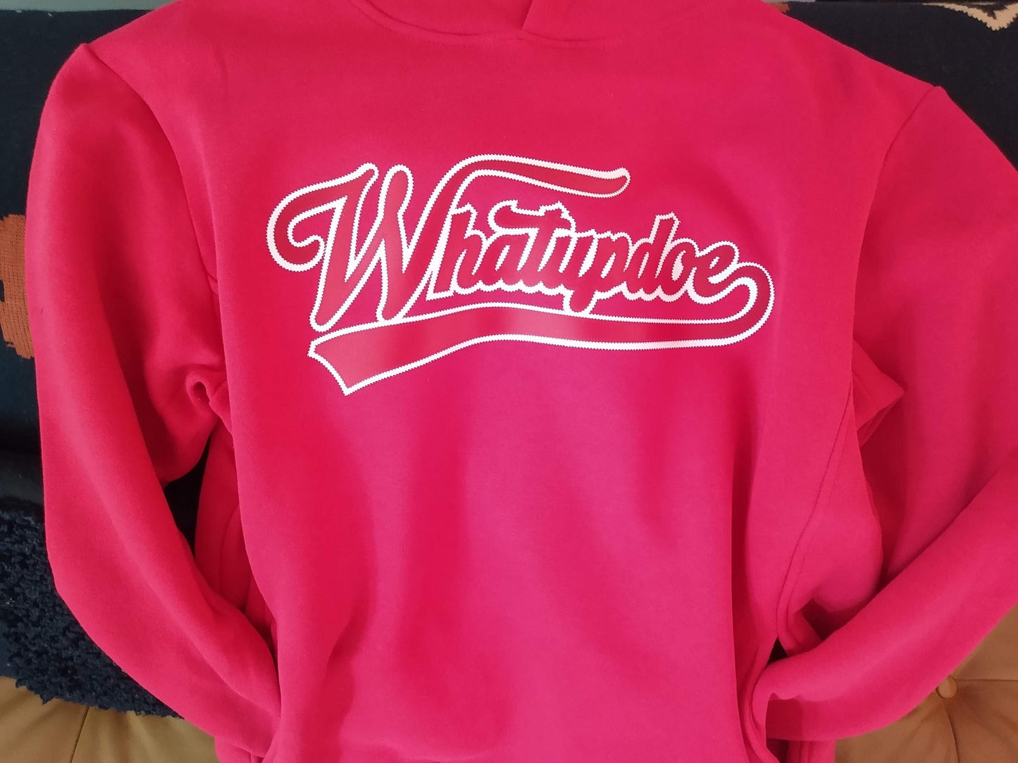 Whatupdoe Red & White Sweatshirt Pullover Hoodie