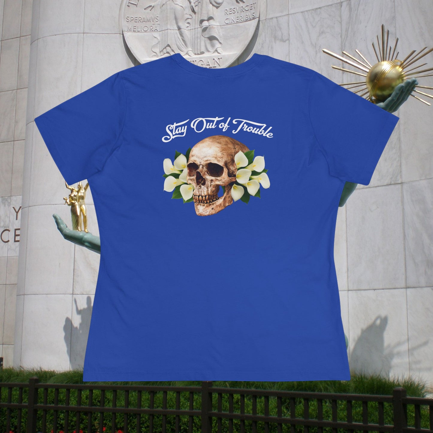 B Good Stay Out of Trouble Women's Edgy Graphic Tee with Skull Design