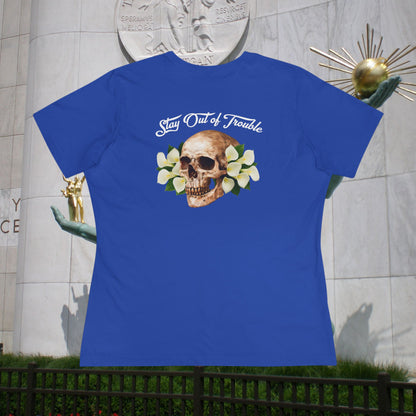 B Good Stay Out of Trouble Women's Edgy Graphic Tee with Skull Design
