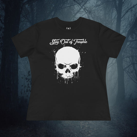 Stay Out of Trouble Women's Skull Relaxed Graphic Tee