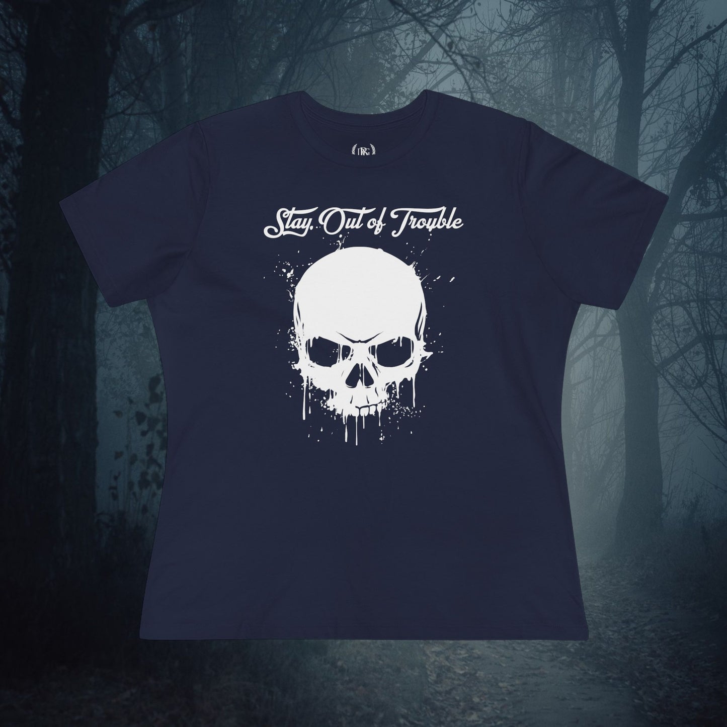 Stay Out of Trouble Women's Skull Relaxed Graphic Tee