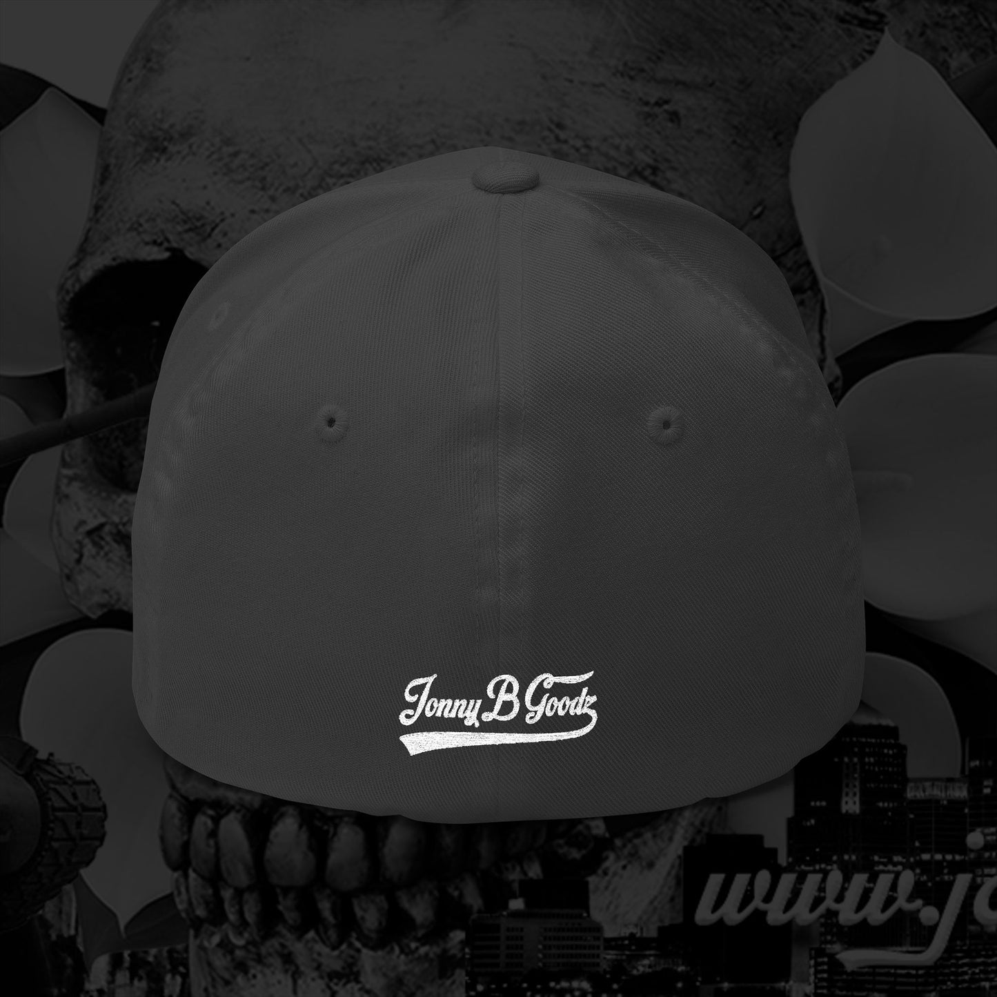 B Good Script  Embroidered Fitted Baseball Cap White Lettering
