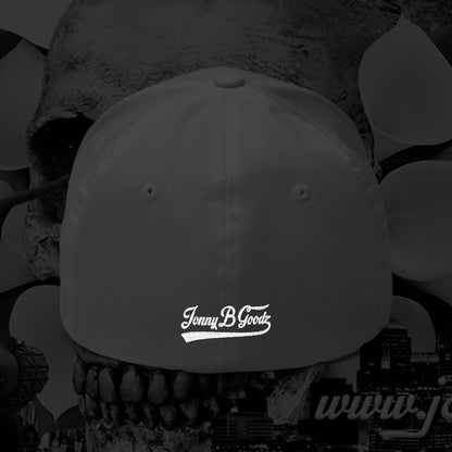 B Good Script  Embroidered Fitted Baseball Cap White Lettering