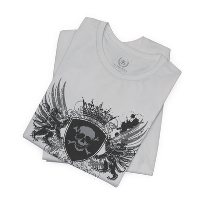Men's B. Good Winged Skull Shield on White: Stay Out of Trouble