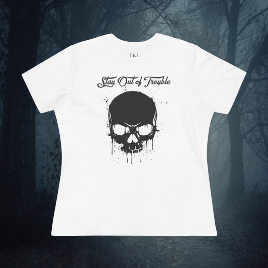Stay Out of Trouble Women's Skull Relaxed Graphic Tee