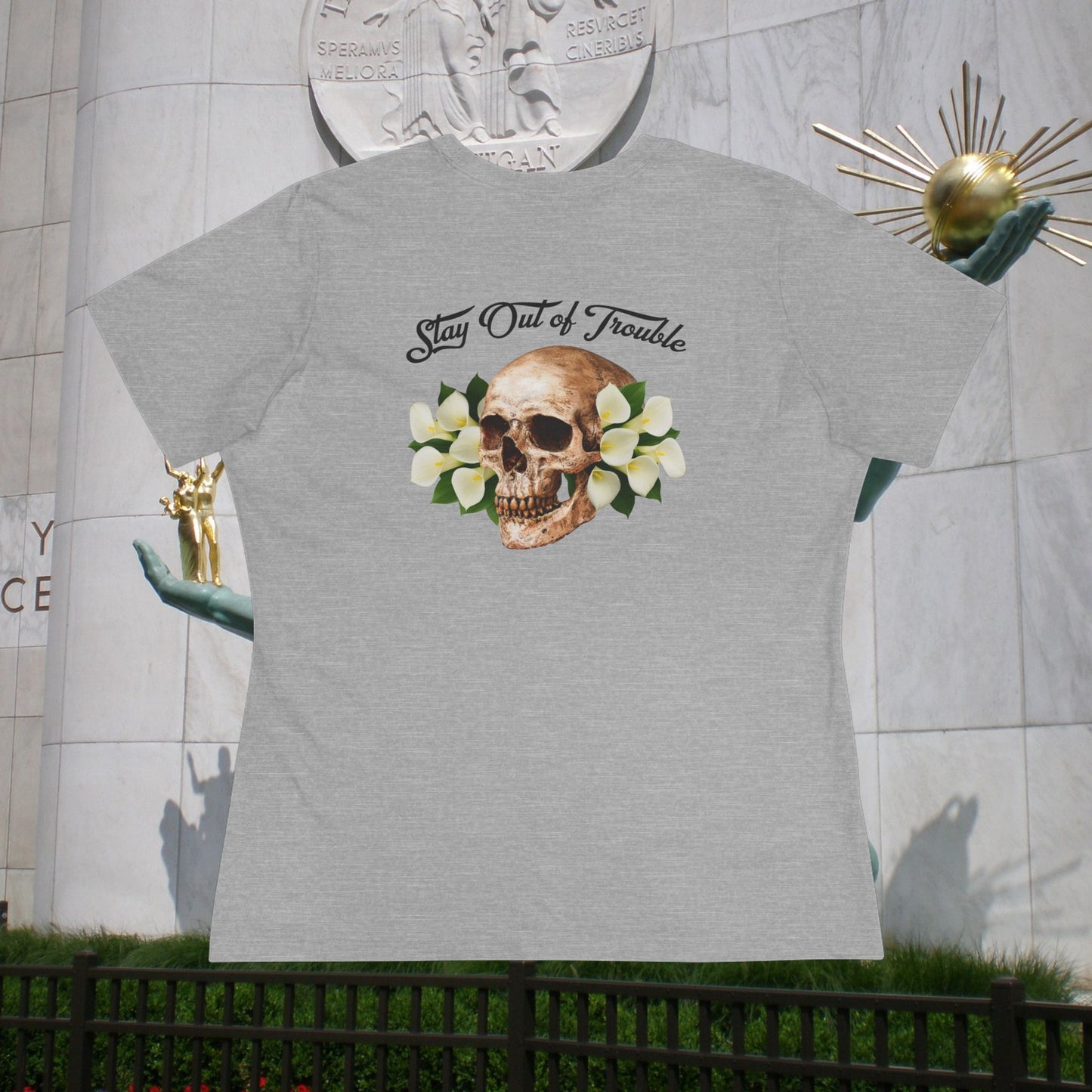 B Good Stay Out of Trouble Women's Edgy Graphic Tee with Skull Design