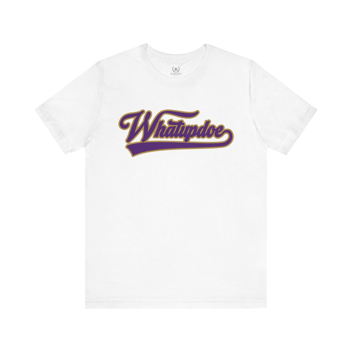 Whatupdoe Purple and Gold T-Shirt on Purple, White, Heather and Green