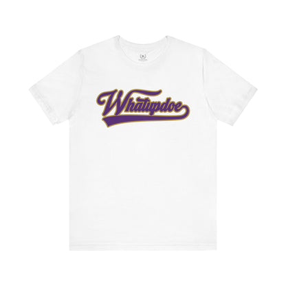 Whatupdoe Purple and Gold T-Shirt on Purple, White, Heather and Green