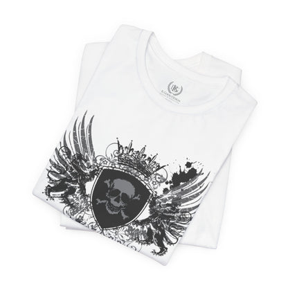 Men's B. Good Winged Skull Shield on White: Stay Out of Trouble