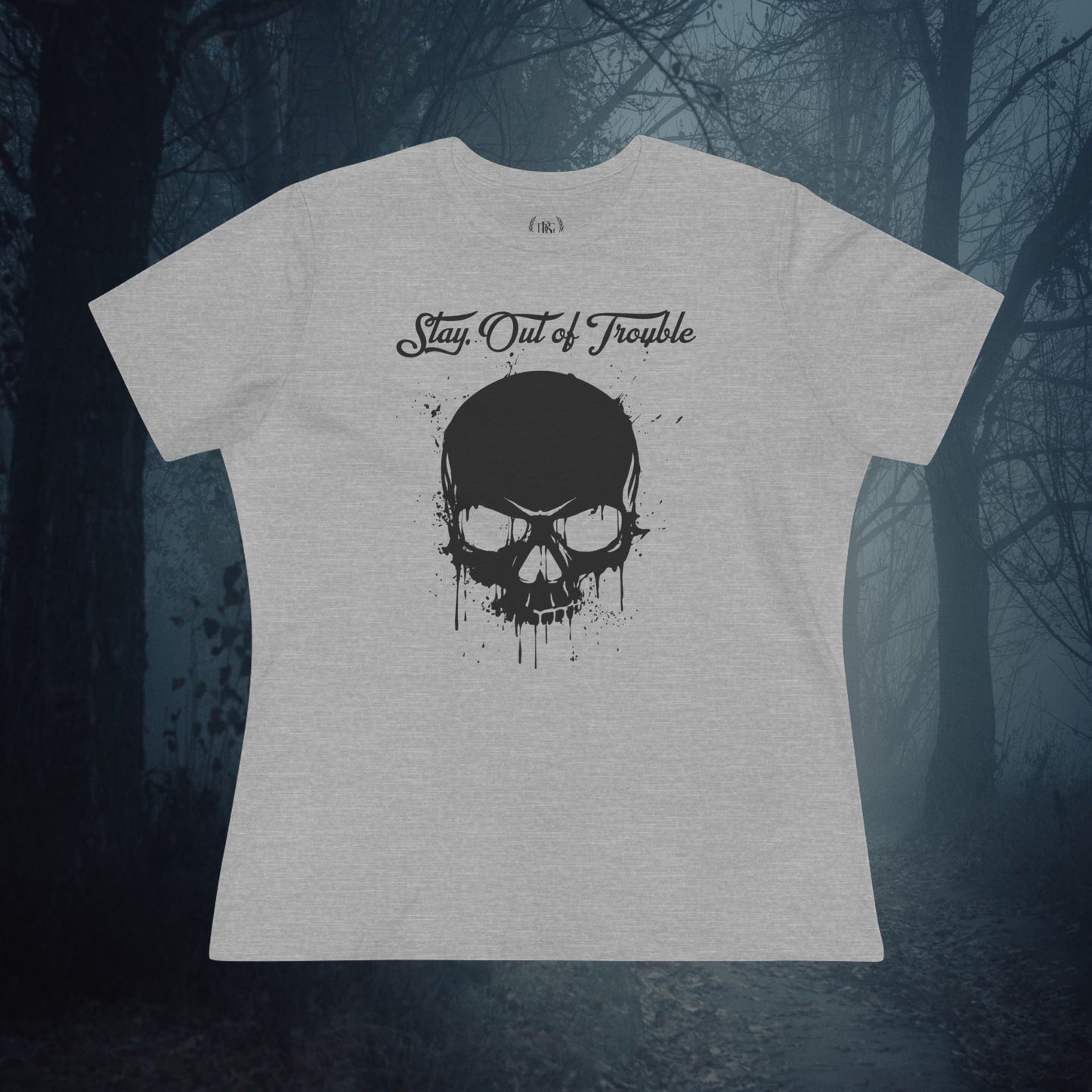Stay Out of Trouble Women's Skull Relaxed Graphic Tee