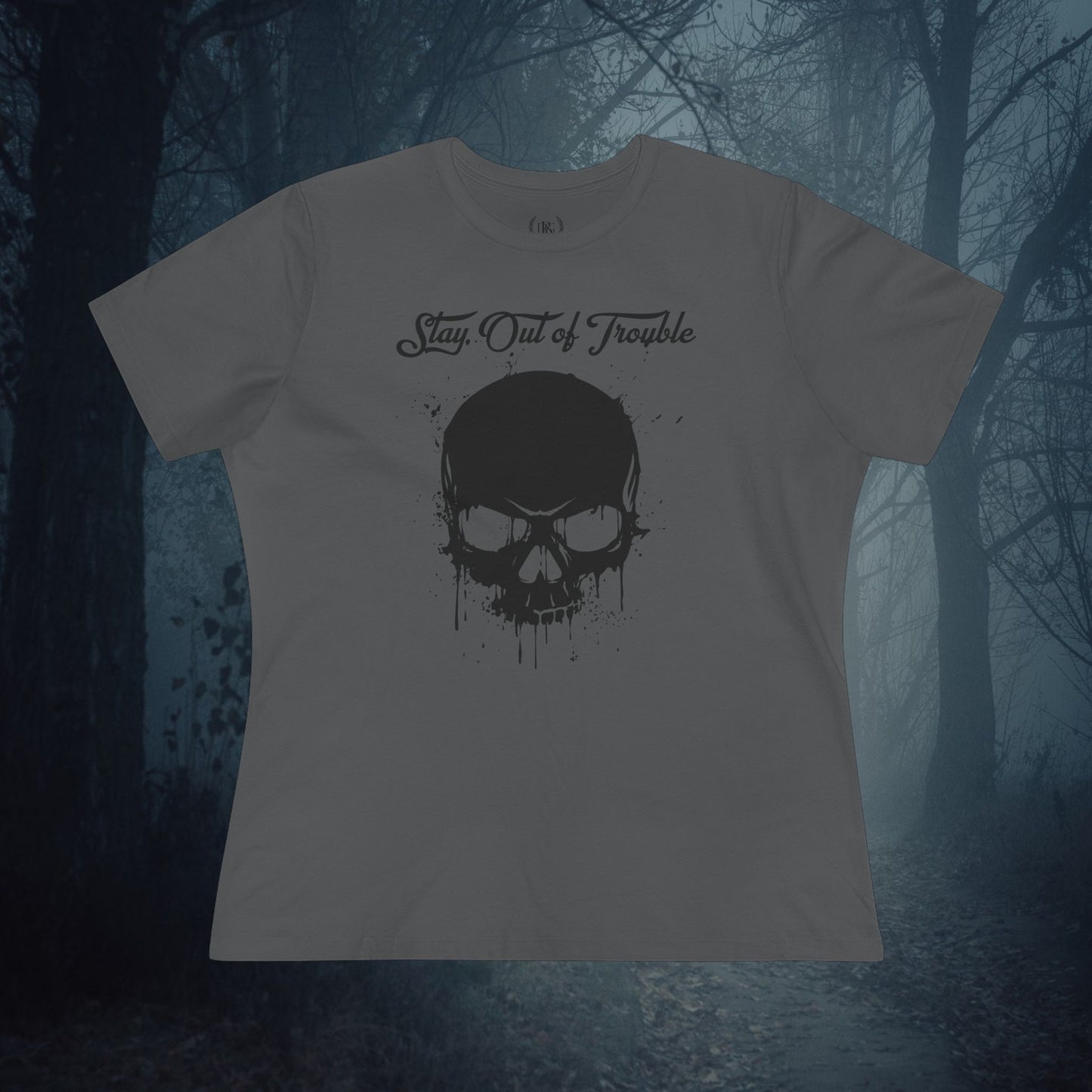 Stay Out of Trouble Women's Skull Relaxed Graphic Tee