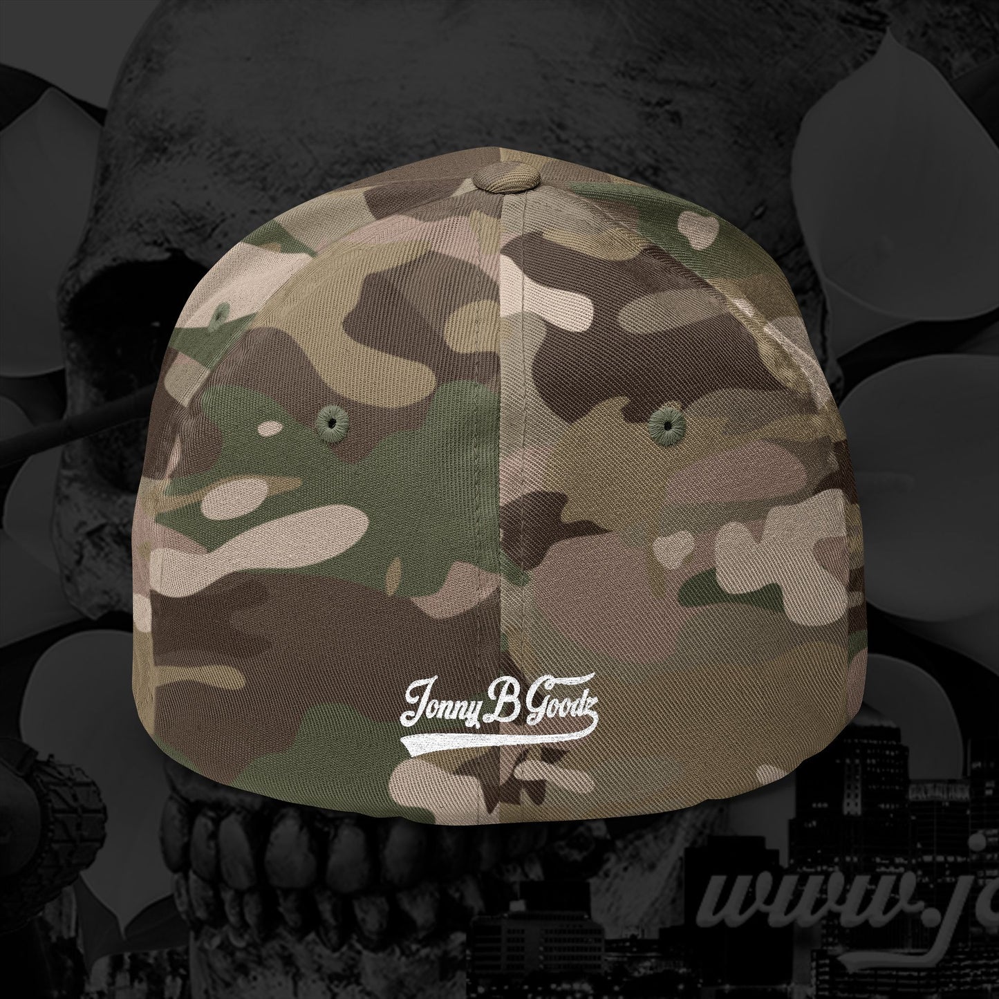 B Good Script  Embroidered Fitted Baseball Cap White Lettering