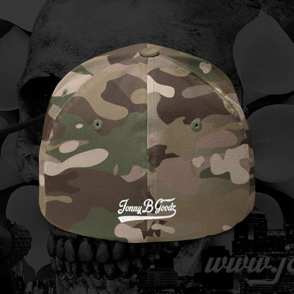 B Good Script  Embroidered Fitted Baseball Cap White Lettering