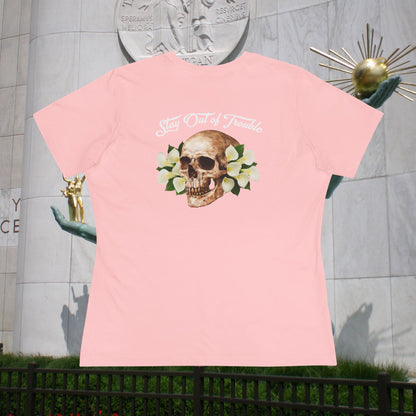 B Good Stay Out of Trouble Women's Edgy Graphic Tee with Skull Design