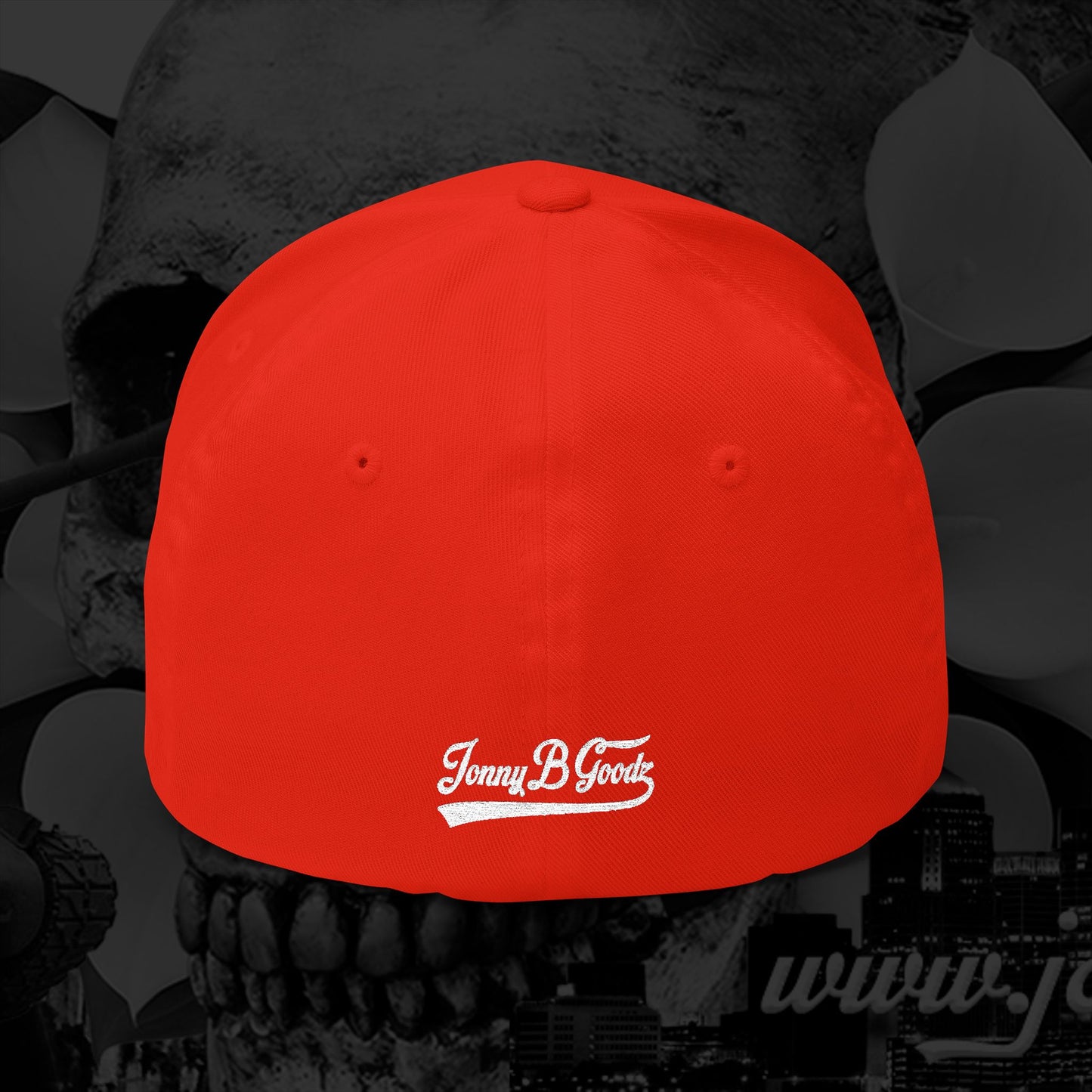 B Good Script  Embroidered Fitted Baseball Cap White Lettering