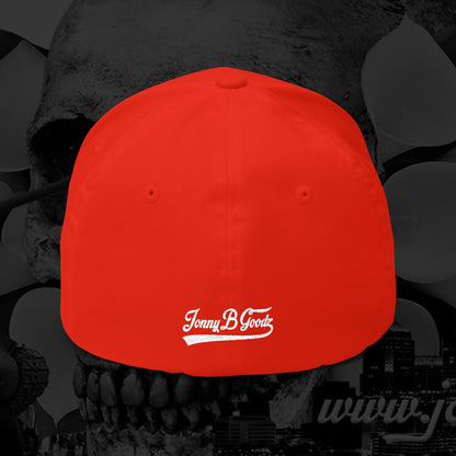 B Good Script  Embroidered Fitted Baseball Cap White Lettering