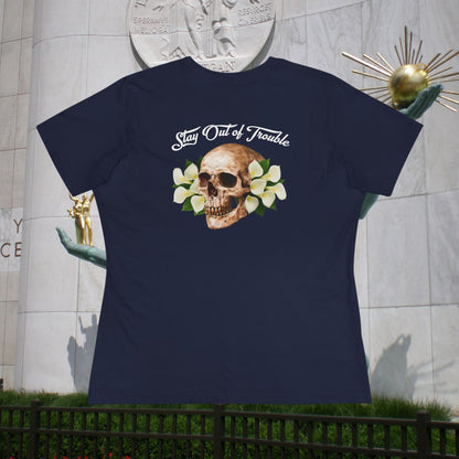 B Good Stay Out of Trouble Women's Edgy Graphic Tee with Skull Design