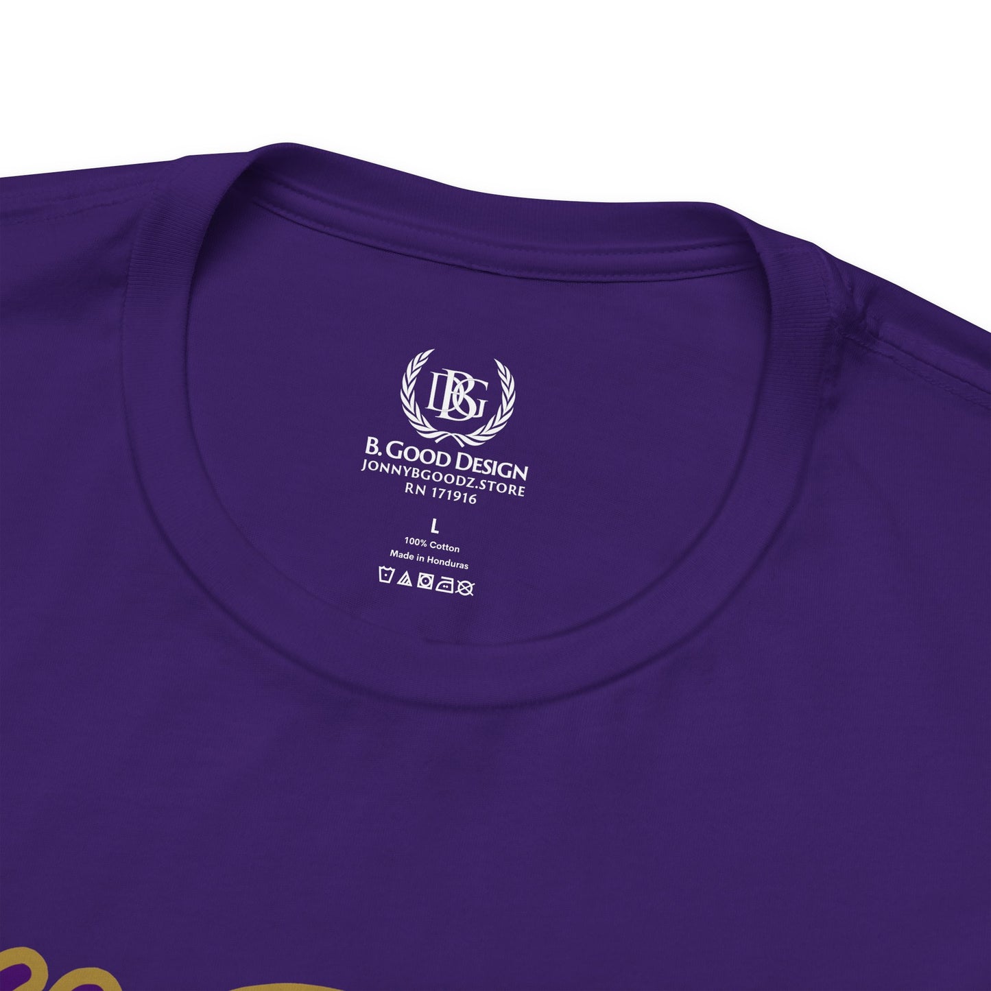 Whatupdoe Purple and Gold T-Shirt on Purple, White, Heather and Green